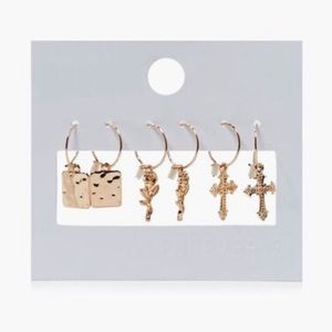 🔥5/$25🔥Gold Cross & Rose Charm Hoop Earring Set